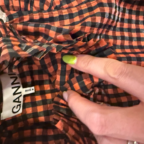 Ganni Ruffled Peplum Blouse with Puff Sleeves (EU 42/US L) - Picture 8 of 8